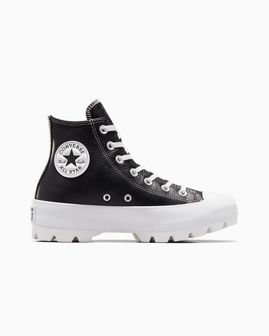 Zapatillas Altas Converse Chuck Taylor All Star Lugged Cuero Mujer Negras Blancas | PE LW40E8